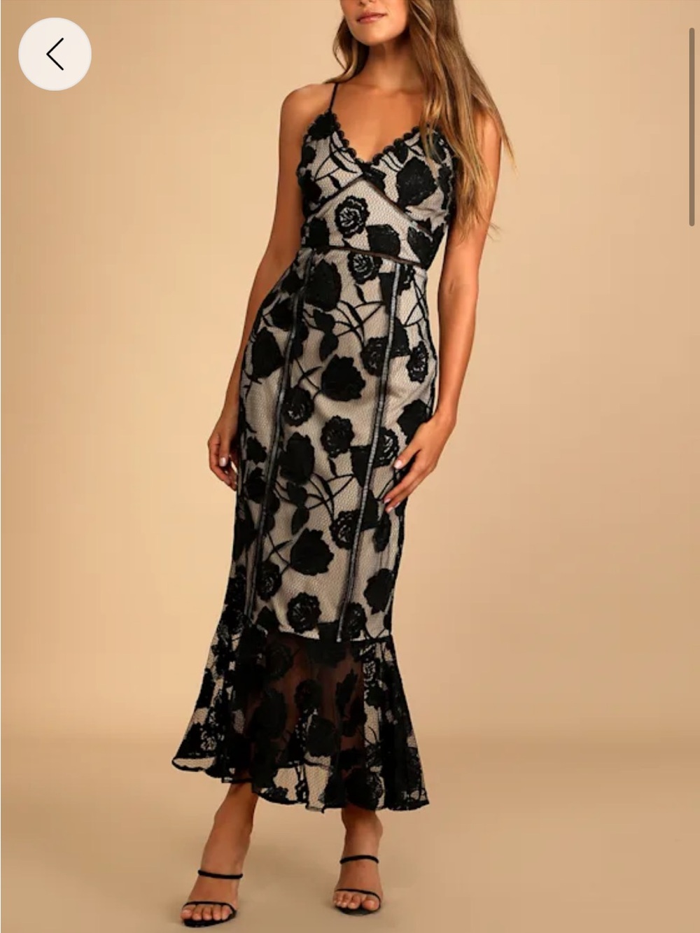 Black Floral Lace Overlay Midi Dress-Size Medium